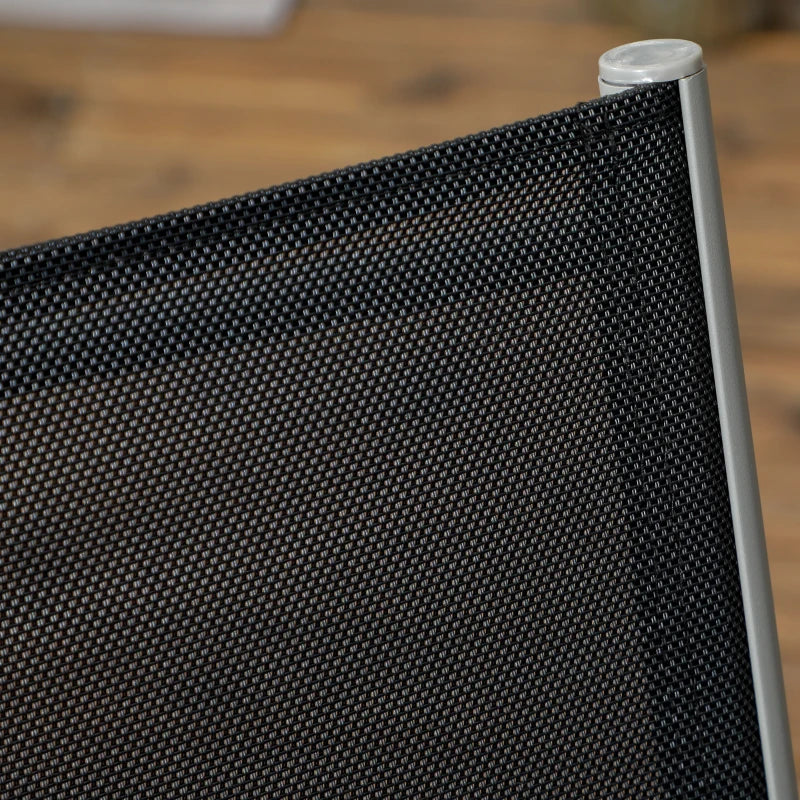 7pc, 6 Seat Outdoor Patio Dining Set w Tempered Glass Table Mesh Stackable Chairs - Black, Grey