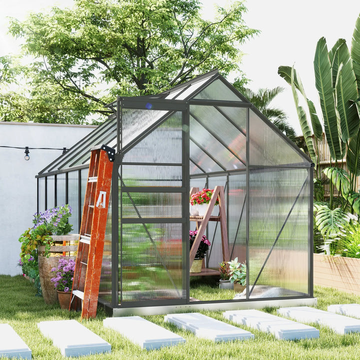 12' x 6' x 6.5' Walk-in Grey Aluminum PC Hard Side Greenhouse w Foundation Outdoor Plants Gardening