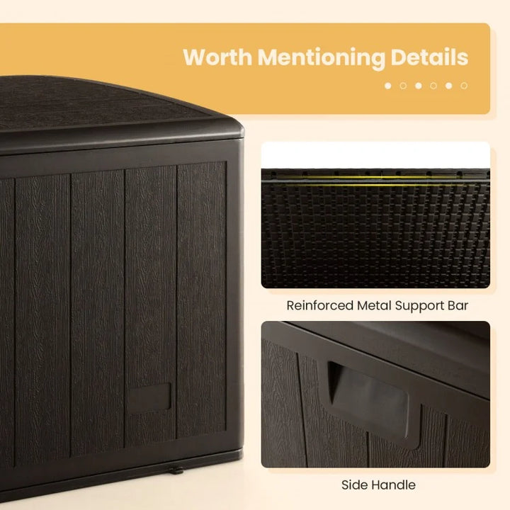 50" 130 Gal Plastic All Weather Deck Box w Lockable Lid, Storage Container Outdoor Patio, Brown