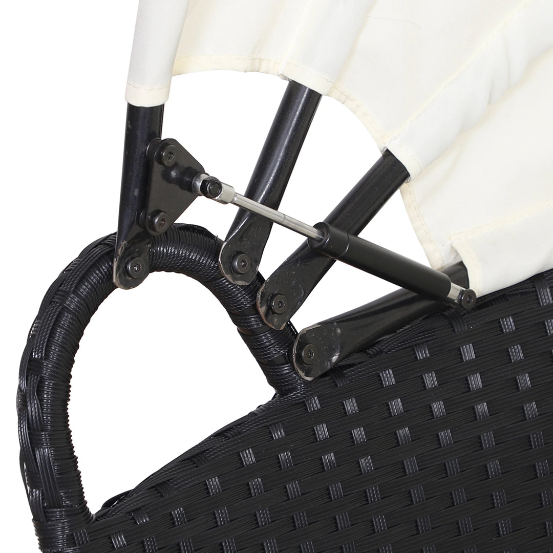 4pc PE Rattan Wicker Round Canopy Daybed Lounge Outdoor Patio Sofa w Cushions, Black, Cream White