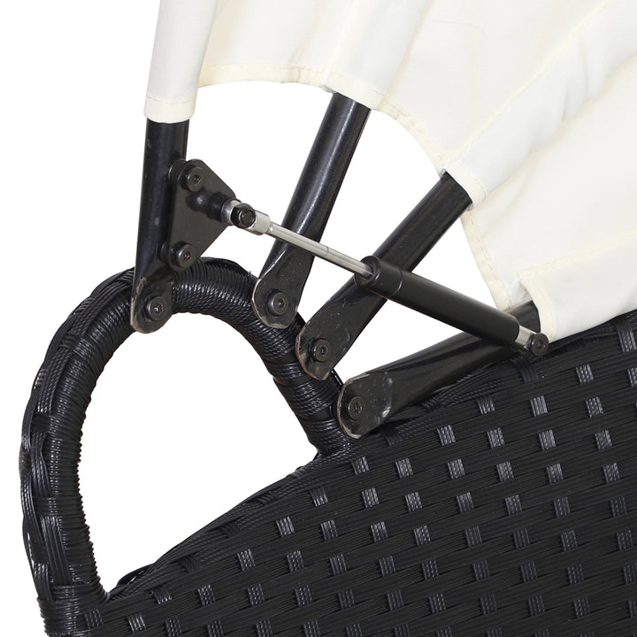 4pc PE Rattan Wicker Round Canopy Daybed Lounge Outdoor Patio Sofa w Cushions, Black, Cream White