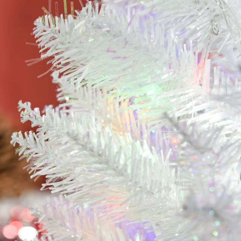 7ft Pre-lit Ultra Slim Pencil Christmas Holiday Tree w 250 Multicolour Lights, Iridescent White