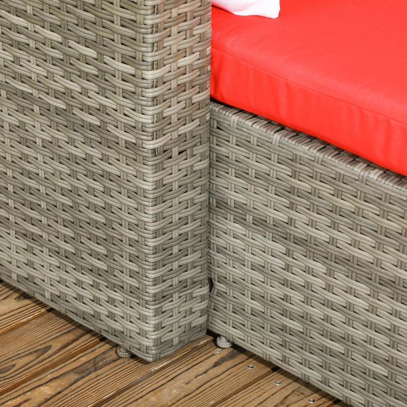 3pc Compact PE Rattan Wicker Conversation Sofa Set w Cushions for Outdoor Patio - Grey, Red