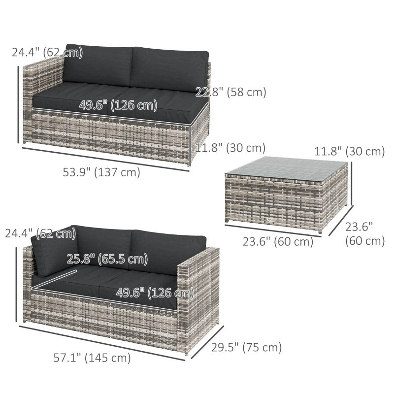 3pc PE Rattan Wicker L-Shape Sectional Conversation Sofa Set w/ Cushions Outdoor Patio – Grey