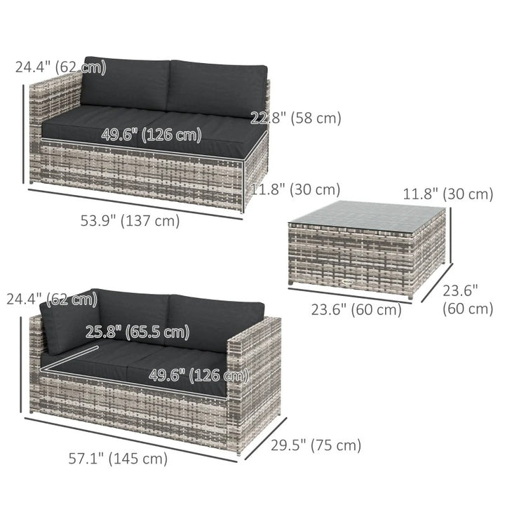 3pc PE Rattan Wicker L-Shape Sectional Conversation Sofa Set w/ Cushions Outdoor Patio – Grey