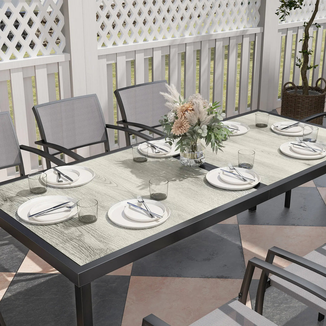 9pc 8-Seat Steel Outdoor Dining Set w Composite Tabletop, 8 Stackable Chairs for Garden Patio, Grey