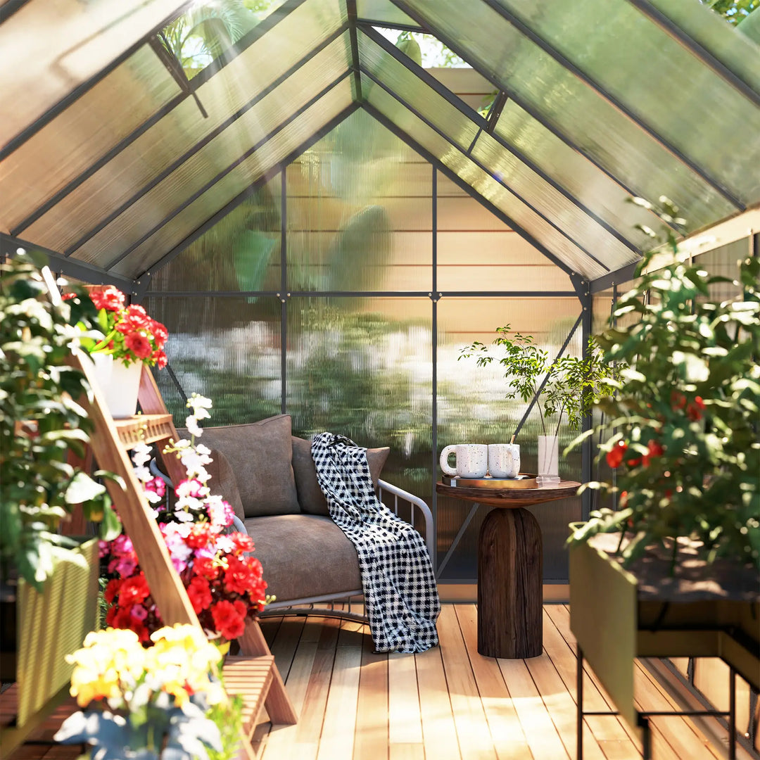 12' x 6' x 6.5' Walk-in Grey Aluminum PC Hard Side Greenhouse w Foundation Outdoor Plants Gardening
