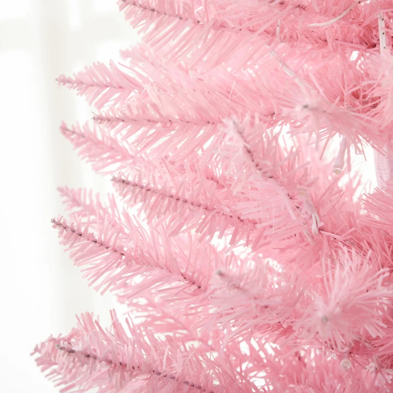 7ft 499-Tip Prelit Slim Pencil Artificial Christmas Holiday Tree, 200 Warm Lights, Xmas Pink