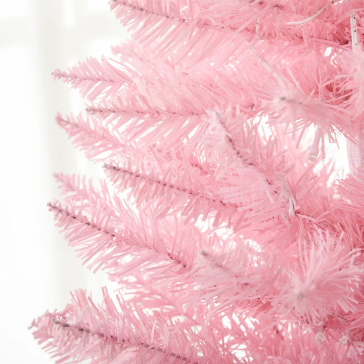 7ft 499-Tip Prelit Slim Pencil Artificial Christmas Holiday Tree, 200 Warm Lights, Xmas Pink