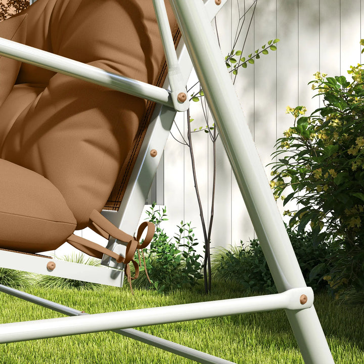 4pc 60" Cushion Set Replacement w Pillows, Bench Swing Glider Seat Outdoor Patio Garden, Tan Brown