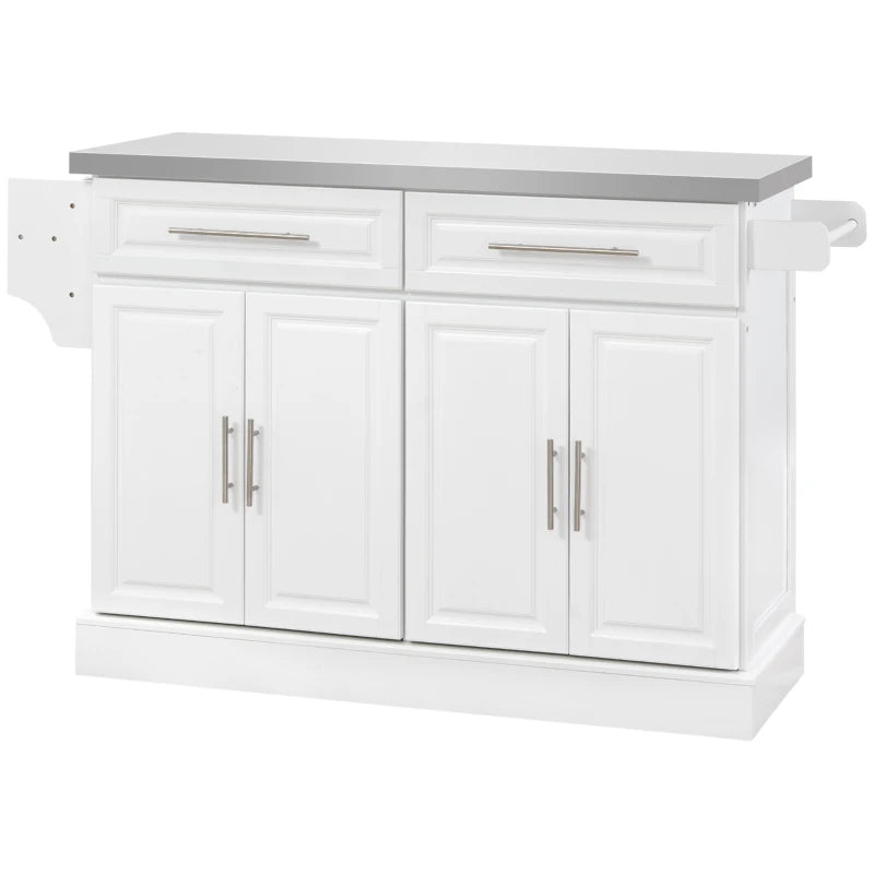 Large Rolling Kitchen Island Storage Cart Cabinet Dining Sideboard w Stainless Steel Top, White
