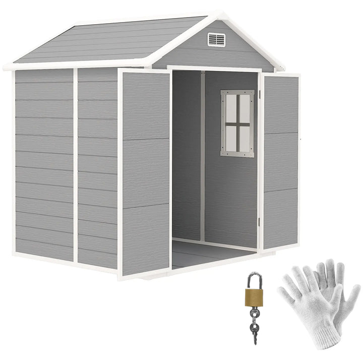 6' x 5' Resin PP Plastic Aluminum Outdoor Tool Storage Garden Shed w 2 Swing Doors, 1 Window, Grey