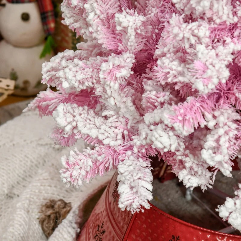 7.5ft 800-Tip Snow Flocked Unlit Artificial Pencil Christmas Holiday Tree, Xmas Decor, Pink