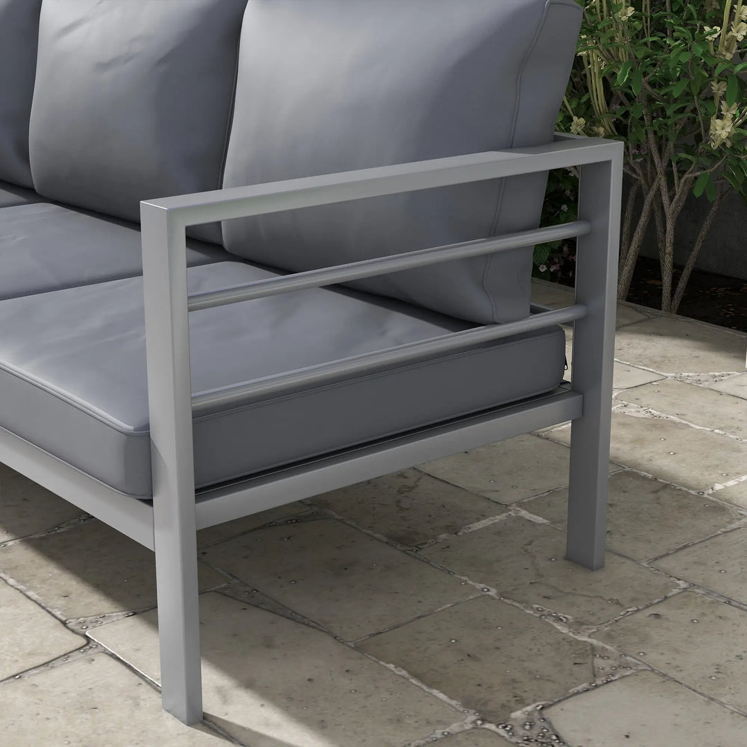 3-Seat Aluminum Conversation Sofa Couch w Armrests Cushions for Deck Balcony Outdoor Patio, Lt Grey