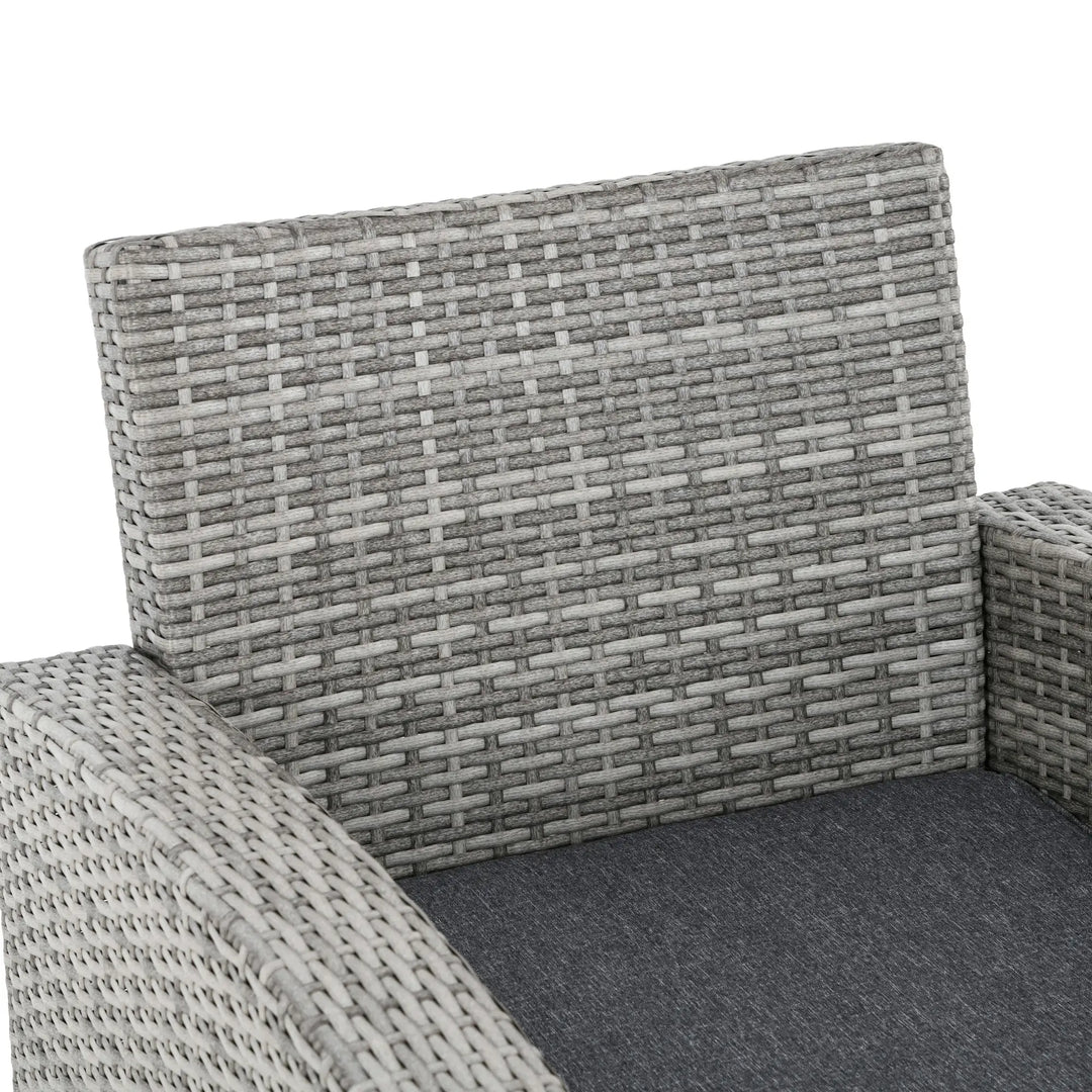 6pc 7-seat Premium PE Rattan Wicker Outdoor Dining Table Patio Furniture Set w Cushions, Mixed Grey