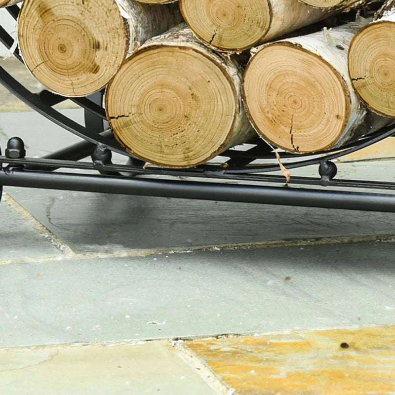 Stylish 23" Firewood Log Rack Curved Fireplace Holder Storage w/ Scrolls Outdoor Indoor - Black