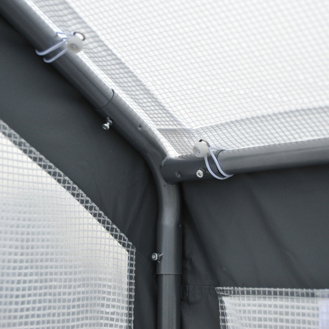 8' x 6' x 7.4' Walk-in Greenhouse w 2 Roll Up Doors Windows, Outdoor Garden Plants, White, Grey