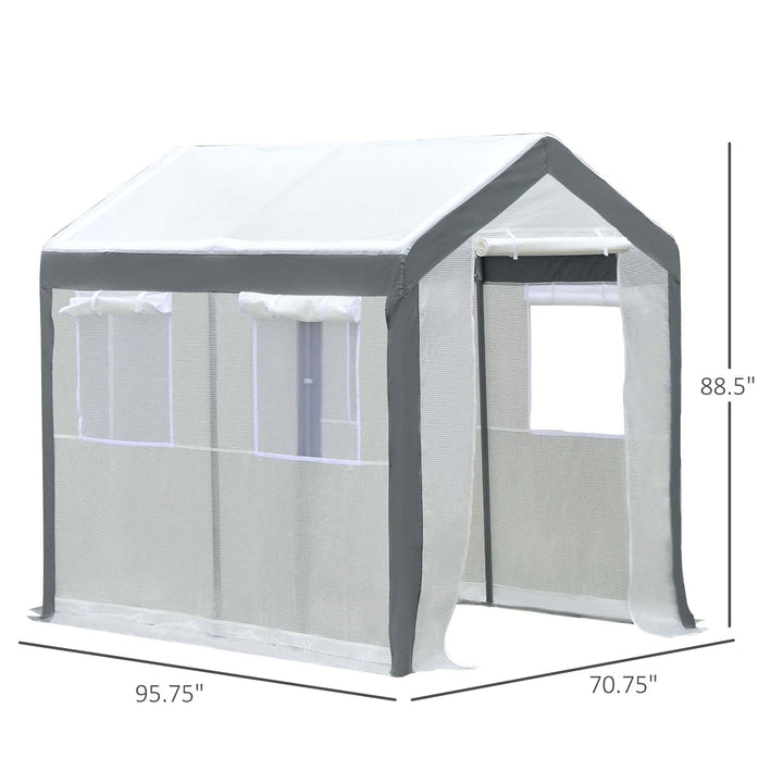 8' x 6' x 7.4' Walk-in Greenhouse w 2 Roll Up Doors Windows, Outdoor Garden Plants, White, Grey