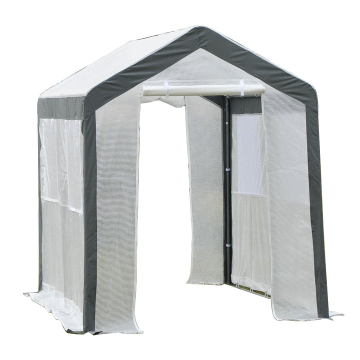 8' x 6' x 7.4' Walk-in Greenhouse w 2 Roll Up Doors Windows, Outdoor Garden Plants, White, Grey