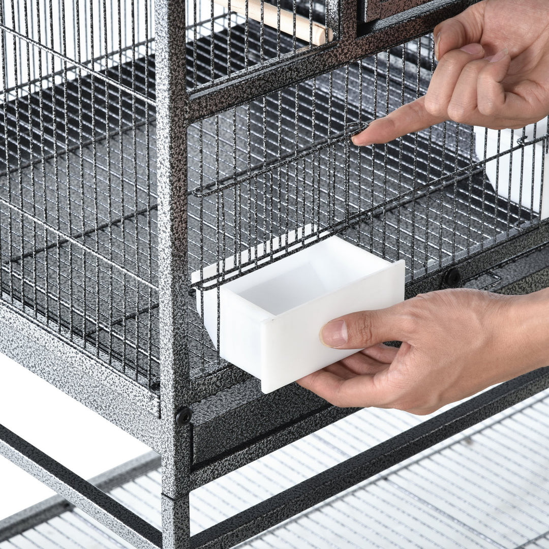 Large Rolling Bird Cage - Silver