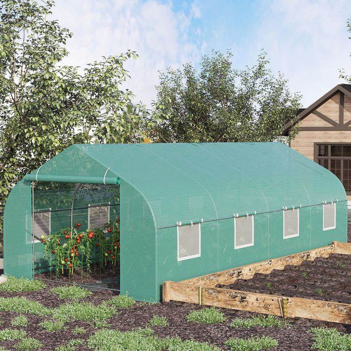 19.5' x 10' x 7' Large Heavy Duty Walk-in Tunnel Greenhouse w Door Windows Outdoor Garden Green