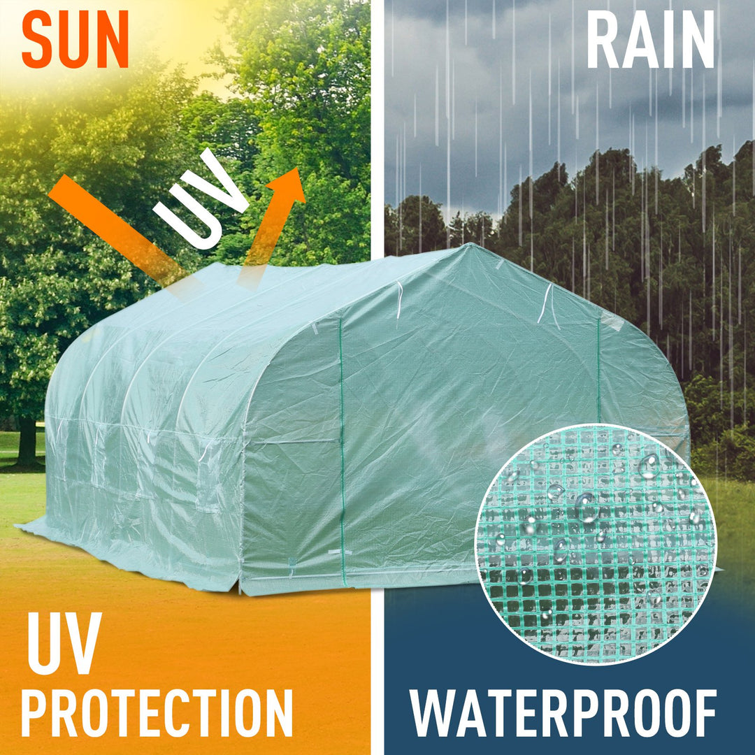 19.5' x 10' x 7' Large Heavy Duty Walk-in Tunnel Greenhouse w Door Windows Outdoor Garden Green