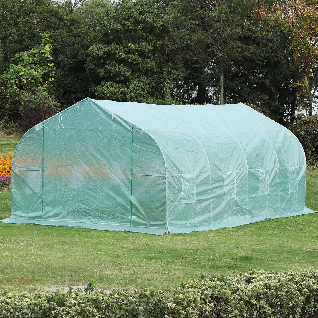 19.5' x 10' x 7' Large Heavy Duty Walk-in Tunnel Greenhouse w Door Windows Outdoor Garden Green