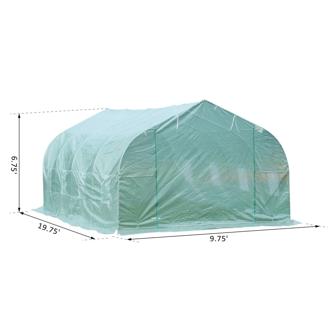 19.5' x 10' x 7' Large Heavy Duty Walk-in Tunnel Greenhouse w Door Windows Outdoor Garden Green