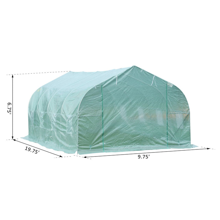 19.5' x 10' x 7' Large Heavy Duty Walk-in Tunnel Greenhouse w Door Windows Outdoor Garden Green