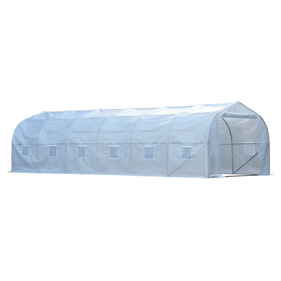 26’ x 10’ x 7’ Large Walk-In Dome Tunnel Garden Greenhouse w Door Windows, Galv Steel, White