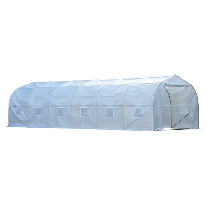 26’ x 10’ x 7’ Large Walk-In Dome Tunnel Garden Greenhouse w Door Windows, Galv Steel, White
