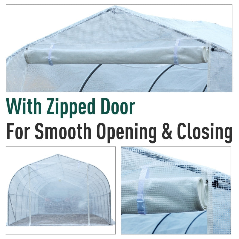 26’ x 10’ x 7’ Large Walk-In Dome Tunnel Garden Greenhouse w Door Windows, Galv Steel, White