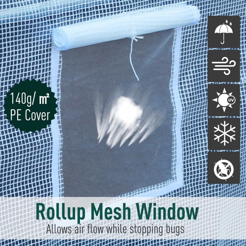 26’ x 10’ x 7’ Large Walk-In Dome Tunnel Garden Greenhouse w Door Windows, Galv Steel, White