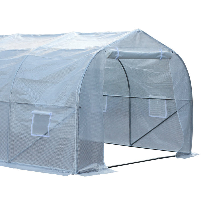 26’ x 10’ x 7’ Large Walk-In Dome Tunnel Garden Greenhouse w Door Windows, Galv Steel, White