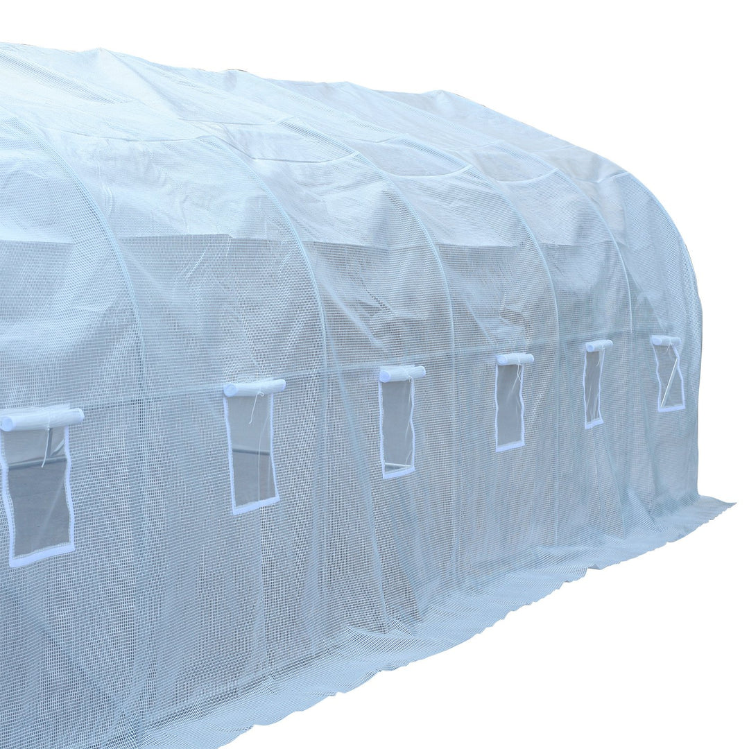 26’ x 10’ x 7’ Large Walk-In Dome Tunnel Garden Greenhouse w Door Windows, Galv Steel, White