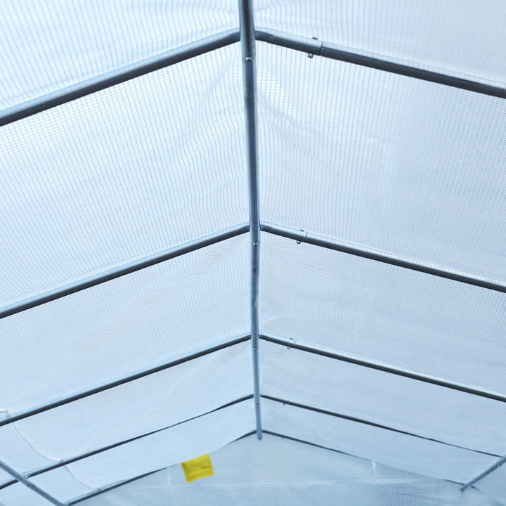 26’ x 10’ x 7’ Large Walk-In Dome Tunnel Garden Greenhouse w Door Windows, Galv Steel, White