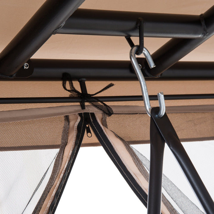 Outdoor 3-Seater Patio Garden Swing / Daybed / Gazebo w/ Screen and Cushions - Beige and Black