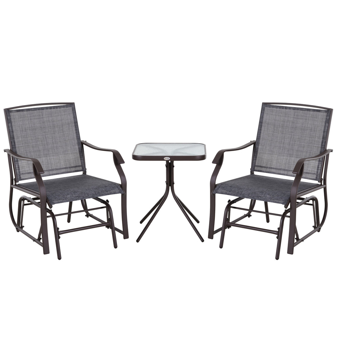 3pc Rocker Glider Bistro Seat Chairs w Table for Patio Backyard Garden Deck Porch, Brown & Grey