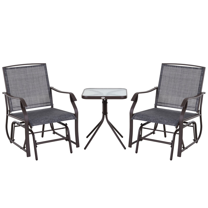 3pc Rocker Glider Bistro Seat Chairs w Table for Patio Backyard Garden Deck Porch, Brown & Grey