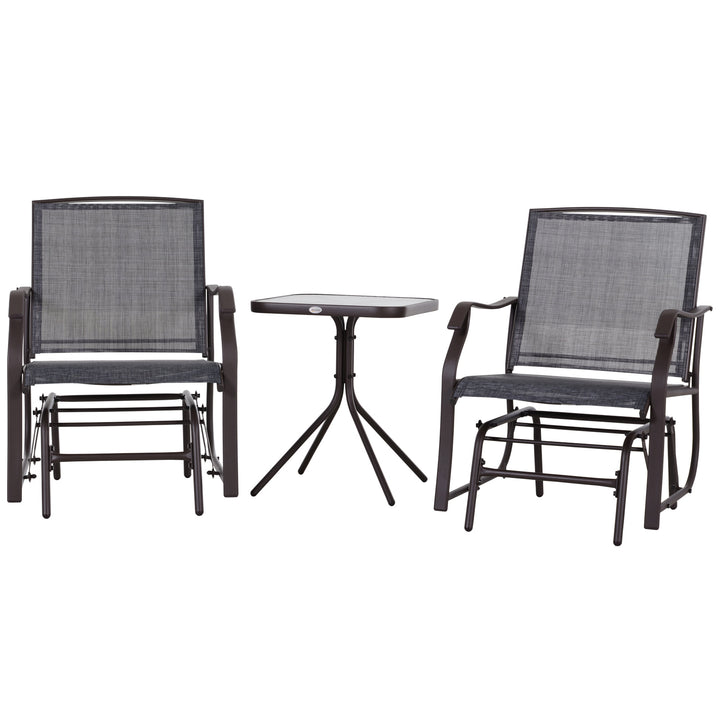 3pc Rocker Glider Bistro Seat Chairs w Table for Patio Backyard Garden Deck Porch, Brown & Grey