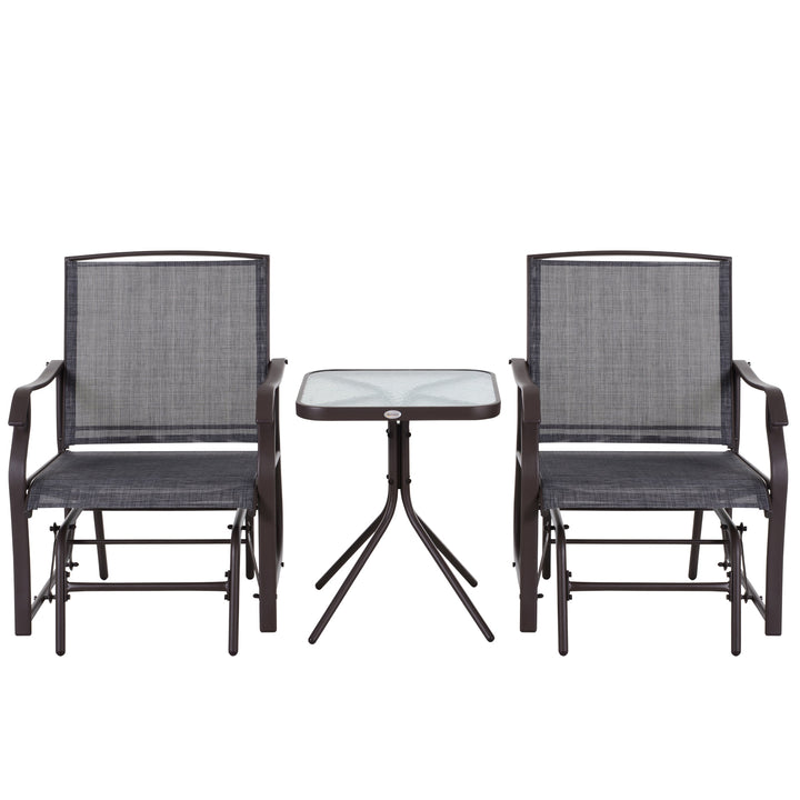 3pc Rocker Glider Bistro Seat Chairs w Table for Patio Backyard Garden Deck Porch, Brown & Grey