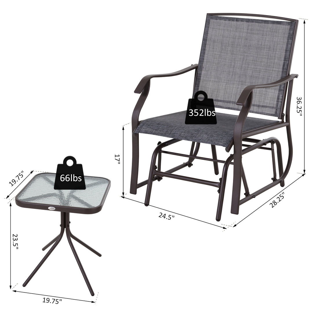 3pc Rocker Glider Bistro Seat Chairs w Table for Patio Backyard Garden Deck Porch, Brown & Grey