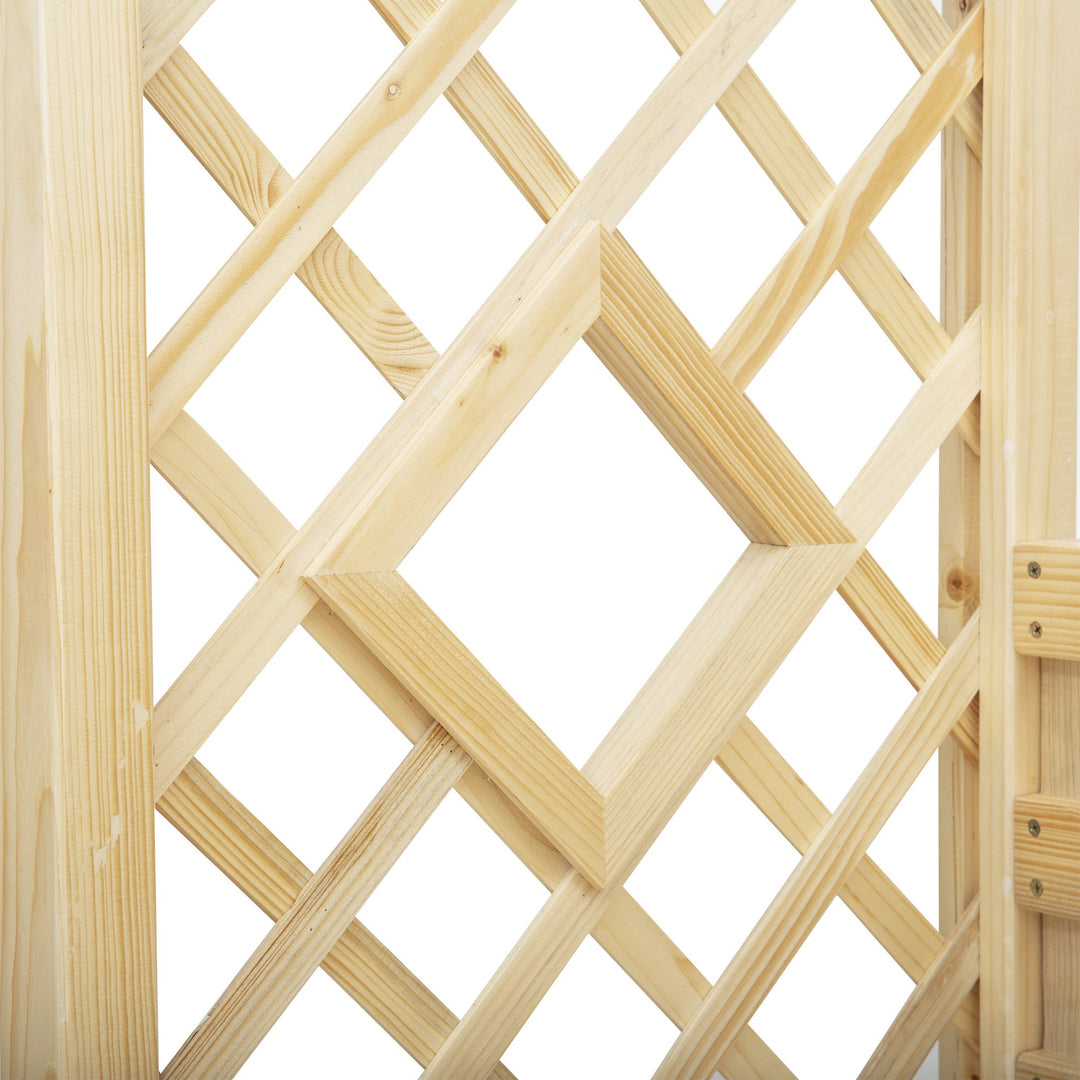 Wooden Garden Arbor Arch Trellis w Bench Seat for Outdoor Vines, Climbing Plants, Natural Fir