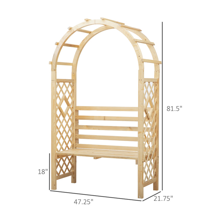 Wooden Garden Arbor Arch Trellis w Bench Seat for Outdoor Vines, Climbing Plants, Natural Fir