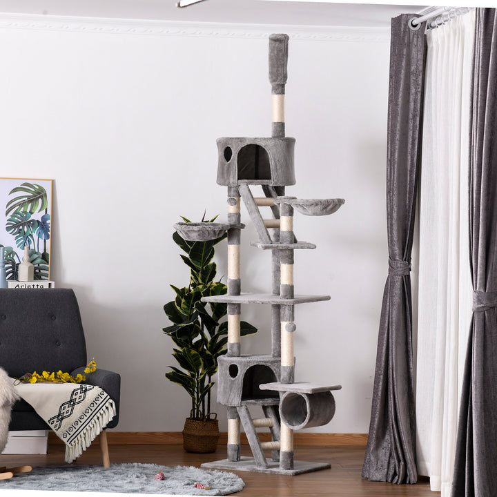 Adjustable Tall Cat Tree w/ Condos - Light Grey