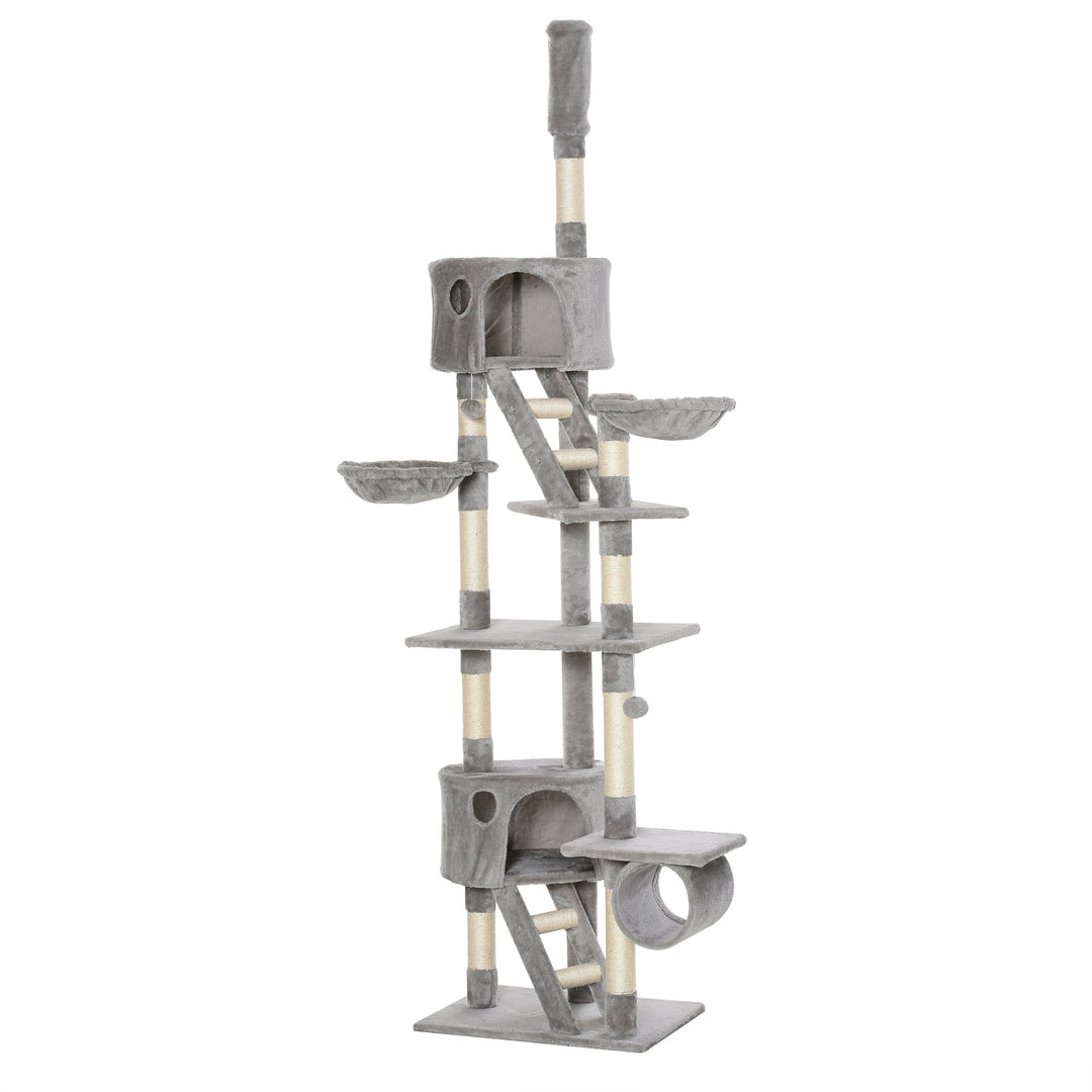 Adjustable Tall Cat Tree w/ Condos - Light Grey