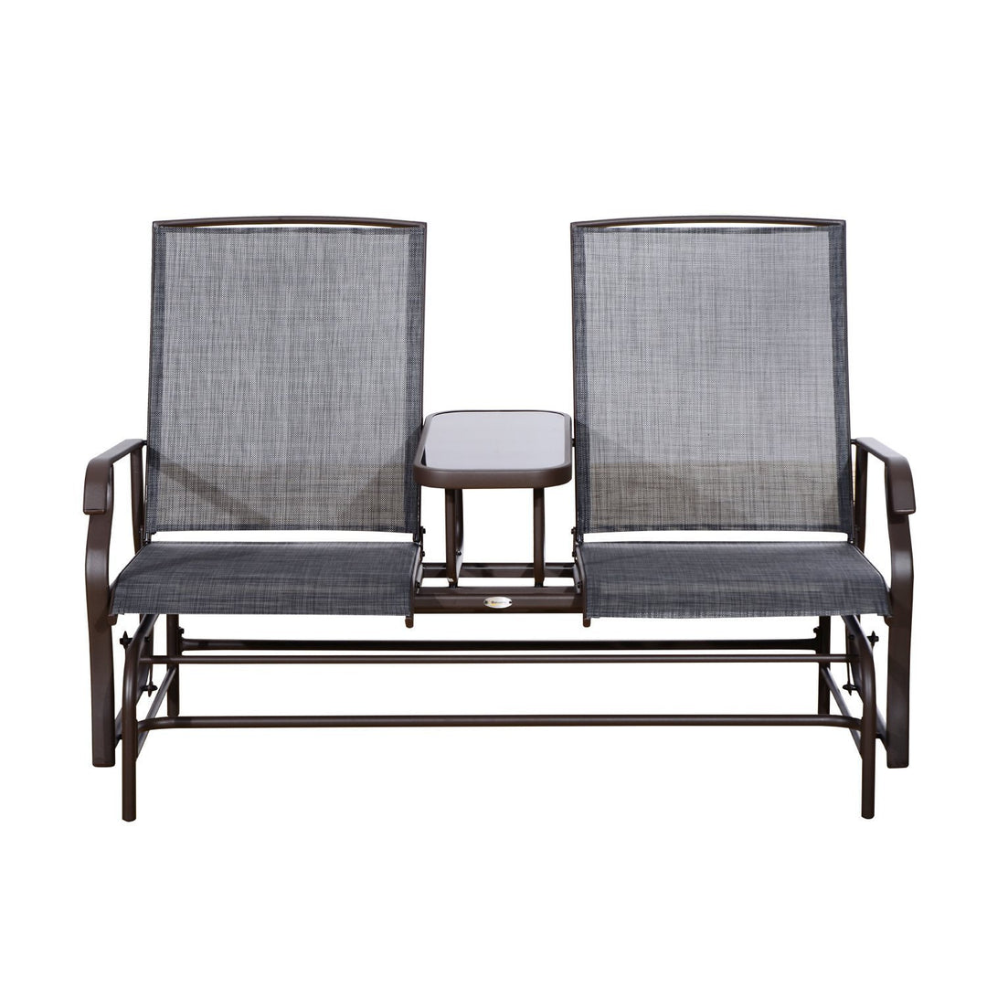 2-Person Outdoor Loveseat Glider Rocking Chair Rocker for Patio Deck Garden Backyard - Brown