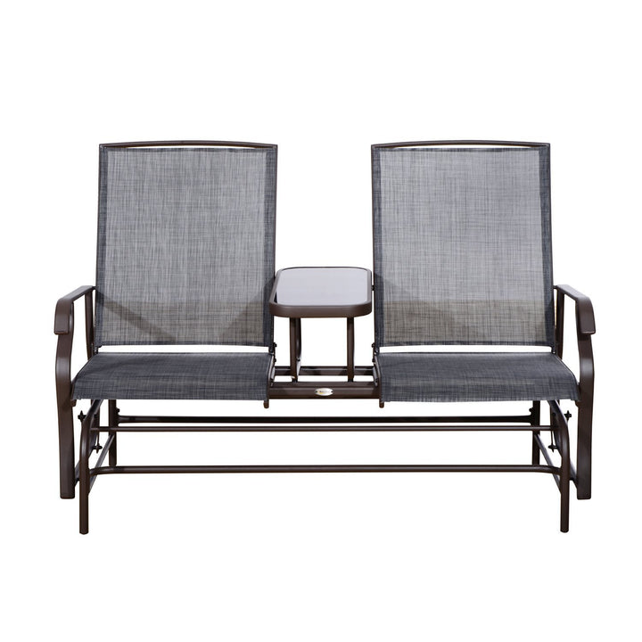 2-Person Outdoor Loveseat Glider Rocking Chair Rocker for Patio Deck Garden Backyard - Brown