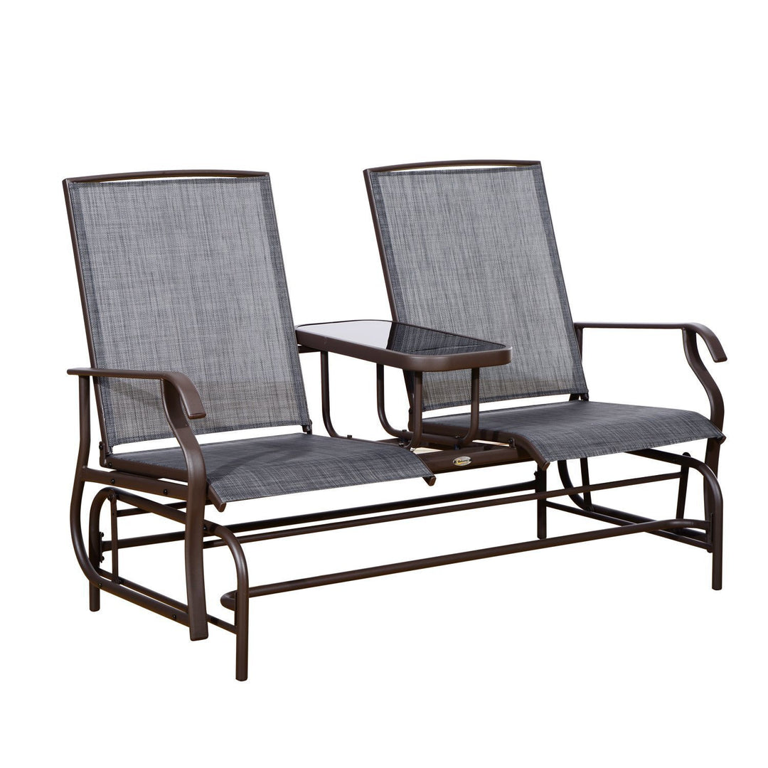 2-Person Outdoor Loveseat Glider Rocking Chair Rocker for Patio Deck Garden Backyard - Brown