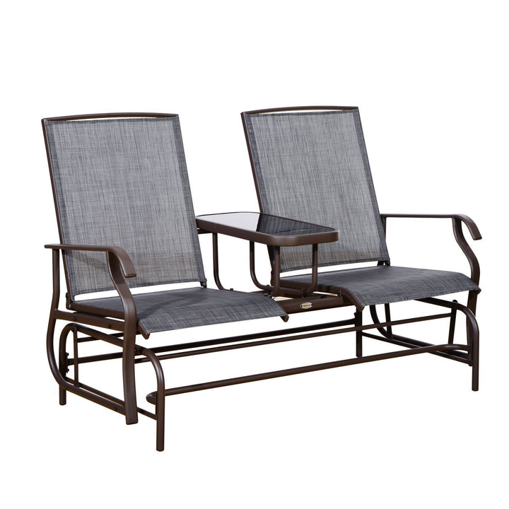 2-Person Outdoor Loveseat Glider Rocking Chair Rocker for Patio Deck Garden Backyard - Brown